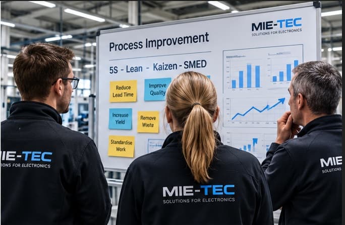 MIE-TEC process improvement review for electronics manufacturing production flow, quality and traceability